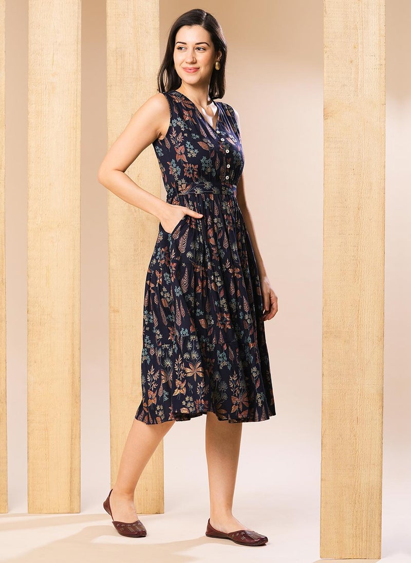 Globus Women Ethnic Printed Tiered Fit & Flare Midi Dress - Image 3